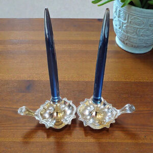 Vintage Mid Century Modern Blue Lucite Taper Candlesticks